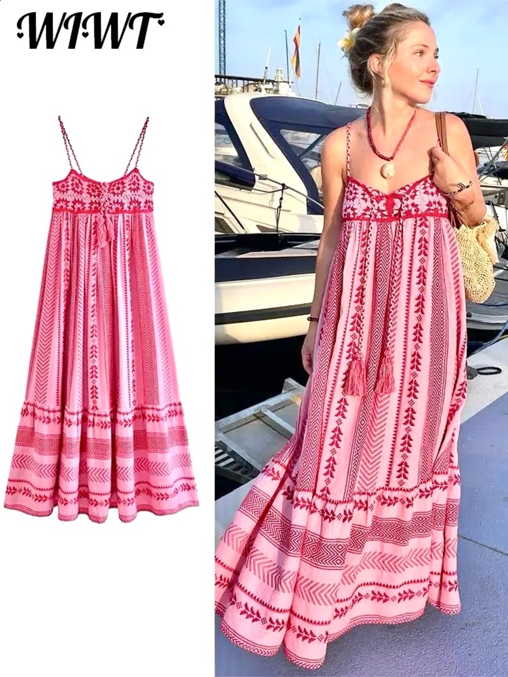Boutique! Sleeveless Pink & Red Patterned Maxi Dress - Picture 6 of 11